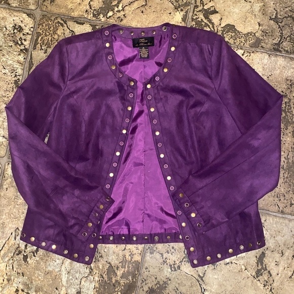 Trenz Purple Faux Suede Studded Open Front Jacket Size Medium - Picture 2 of 10